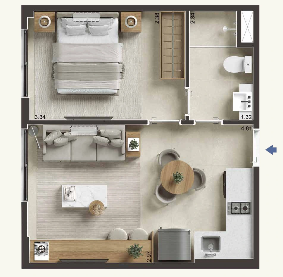 Floor plan 102 · 29.77 m² · Jaguaripe 289